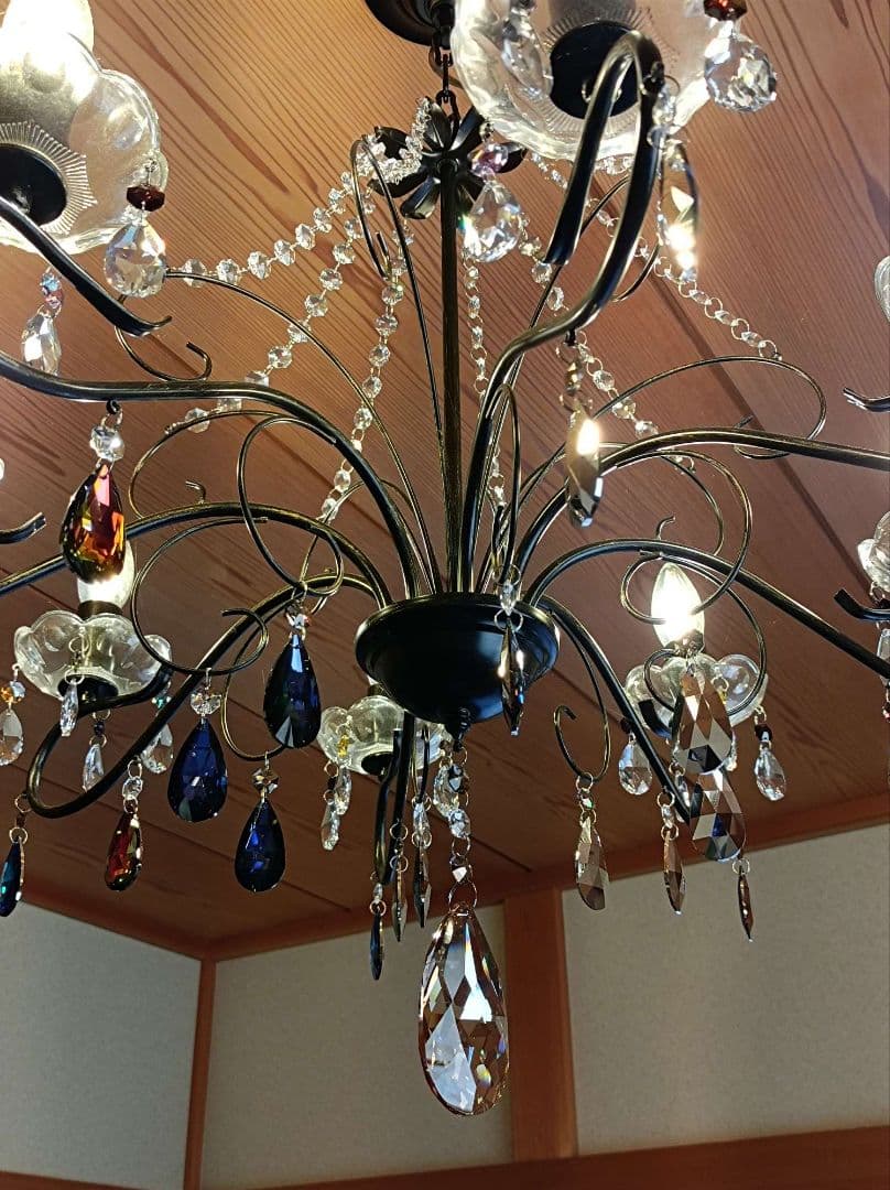 マットブラックで和室にも★豪華★スワロフスキー＆プレシオサ★カスタムシャンデリア