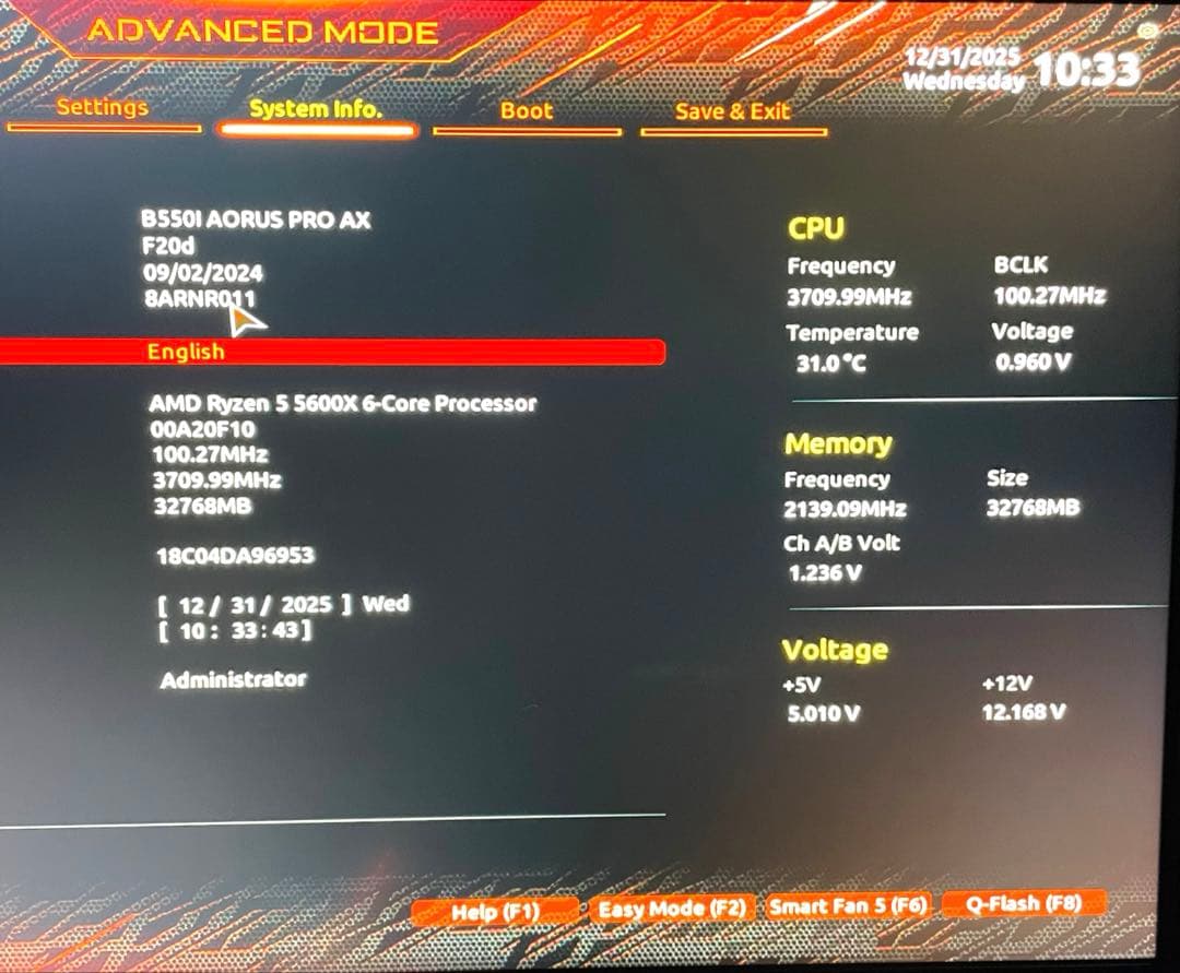 【動作確認済】GIGABYTE B550I AORUS PRO AX