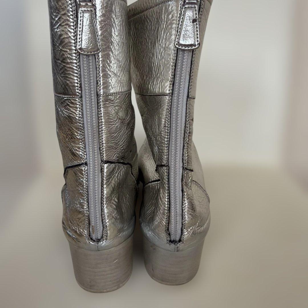 CHANELシャネルシルバー CCロゴ ブーツ39.5