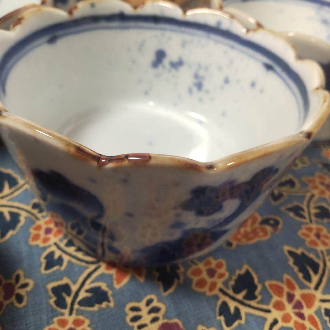 有田焼 福泉窯 染付 果実 小鉢 輪花 5個 木箱付