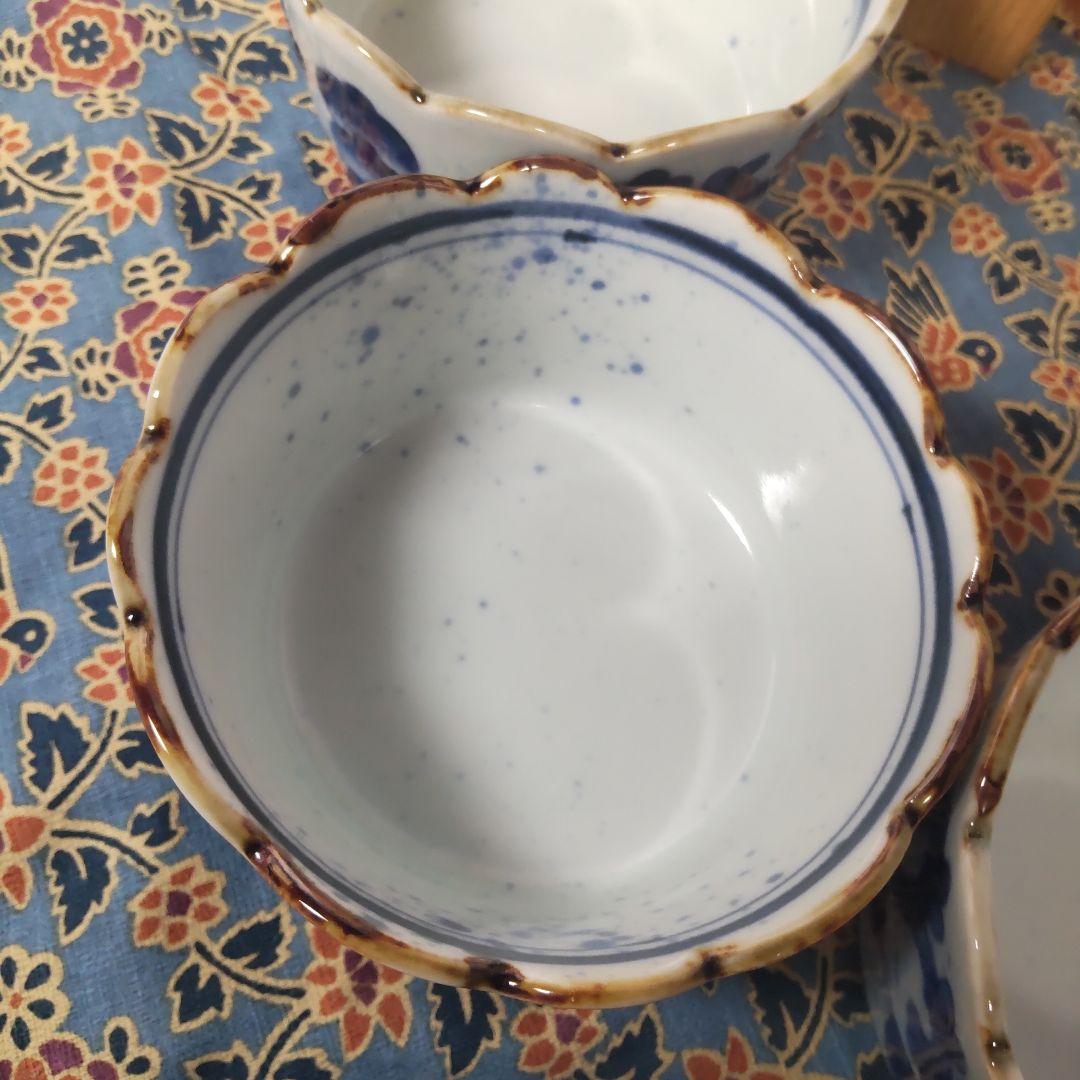 有田焼 福泉窯 染付 果実 小鉢 輪花 5個 木箱付