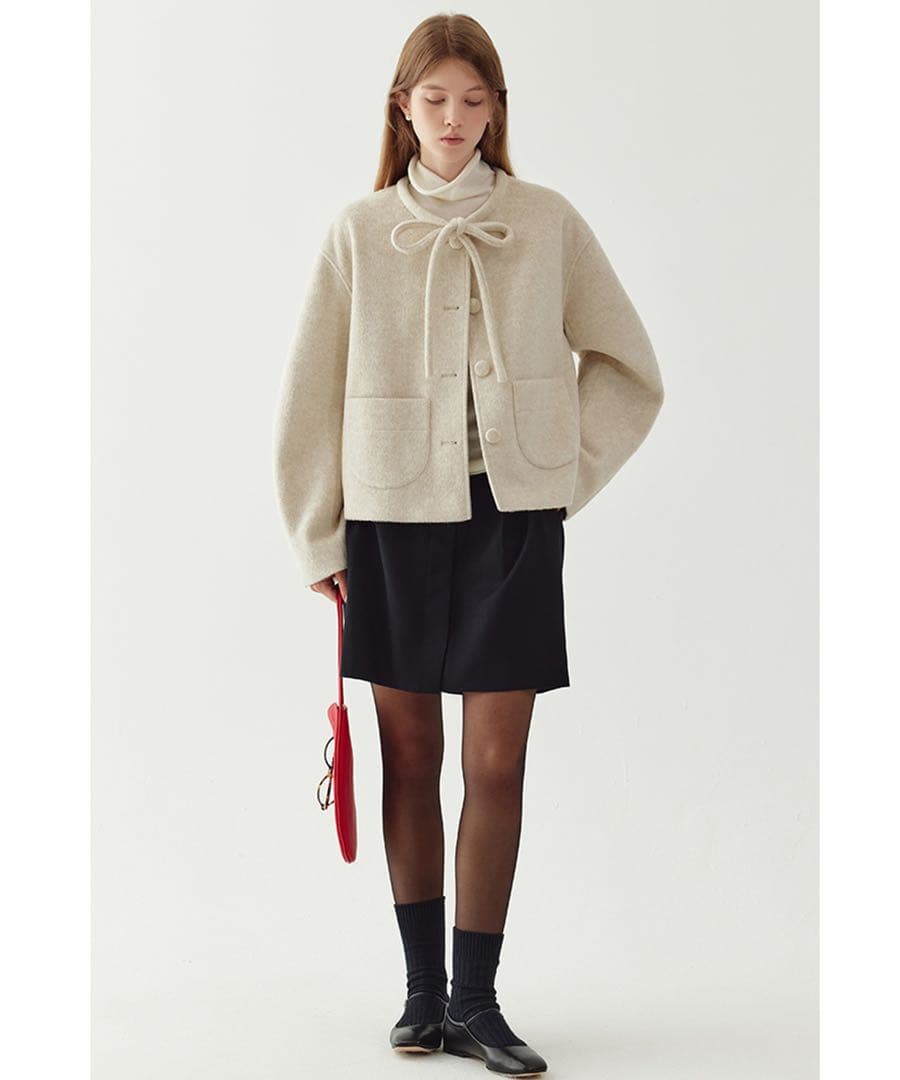 Fanostudios リボンタイ ショートウールコート FQ24W101 Ｓ