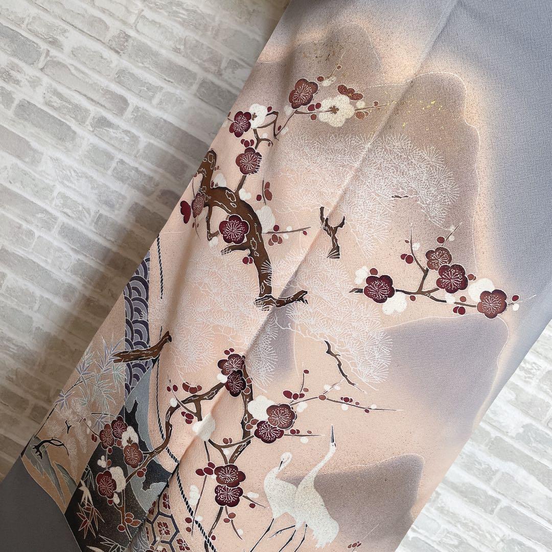 訪問着　帯　のみ　遠山紋様　梅の木　鶴　幔幕文　金彩加工　入学式　卒業式　H6