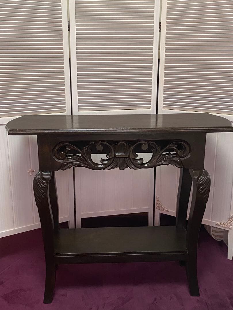 透かし彫♦️彫刻 猫脚 コンソールテーブル♦️コロニアル アンティーク♦️ブラウン