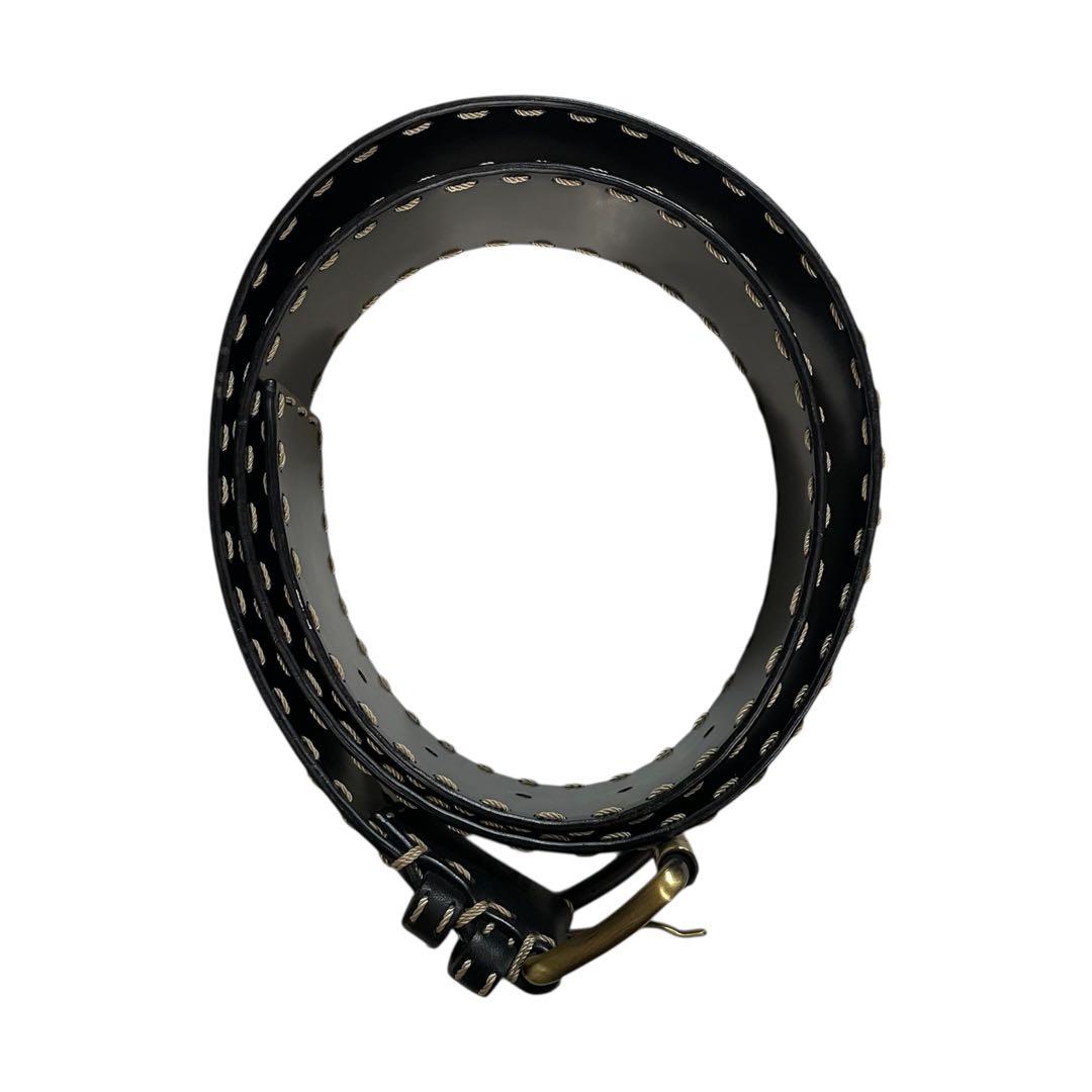 STITCHED WIDE LEATHER BELT レザーベルト ワイド 黒.