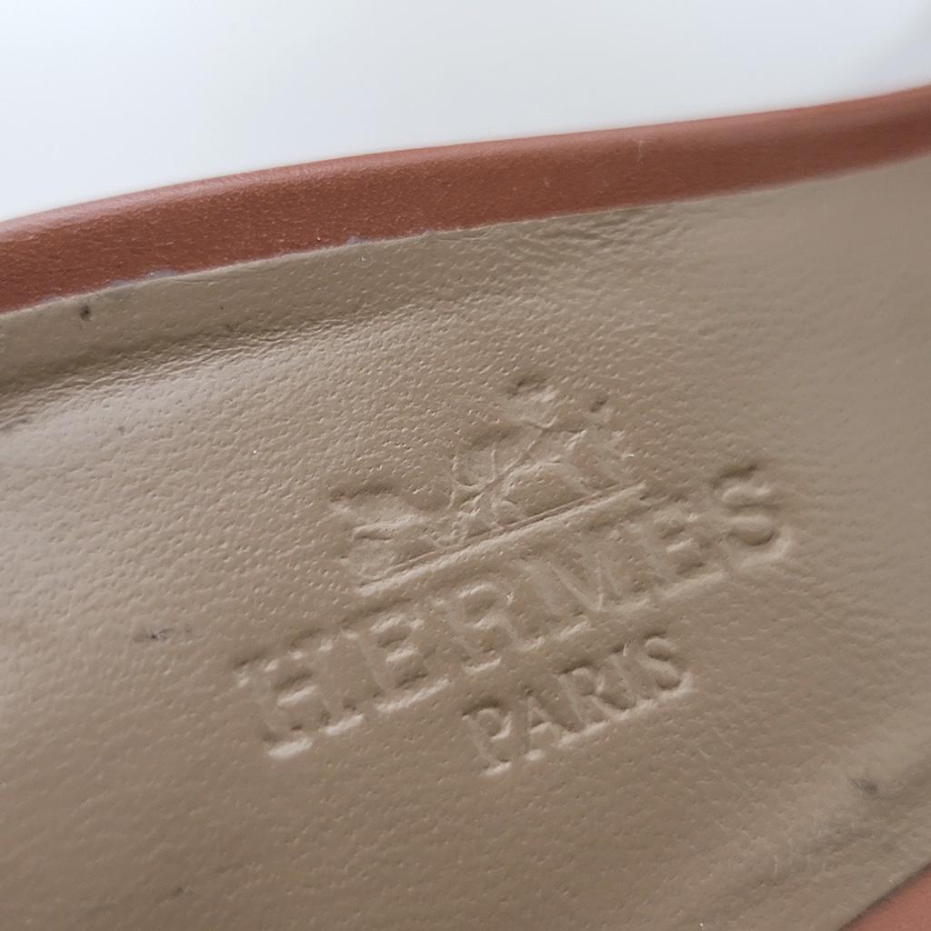 HERMESエルメス オアジスレザーミュール Hモチーフ　ブラウン系36 1/2