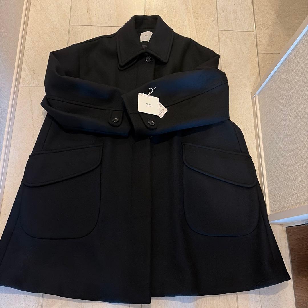 IENA LA BOUCLE ハードメルトンスタンドネックコート　BLACK