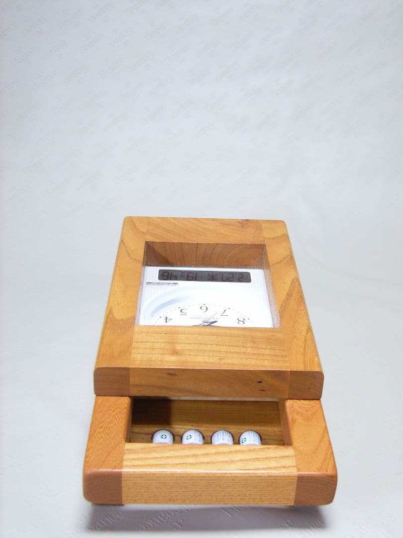 S014総欅板材ハンドル付き斜め型電波目覚まし時計（カシオTQT−351NJ使用