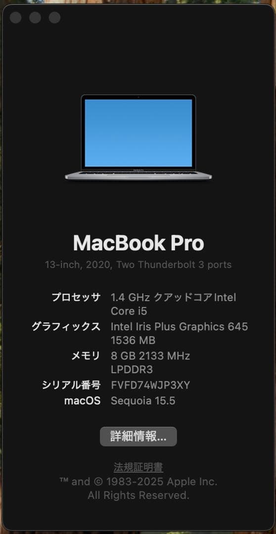 MacBook Pro 2020年 Corei5 8GB 256GB