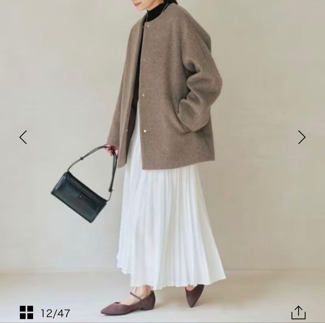 新品　未使用　グリーンレーベル　アンゴラビーバー ノーカラー ミドル コート