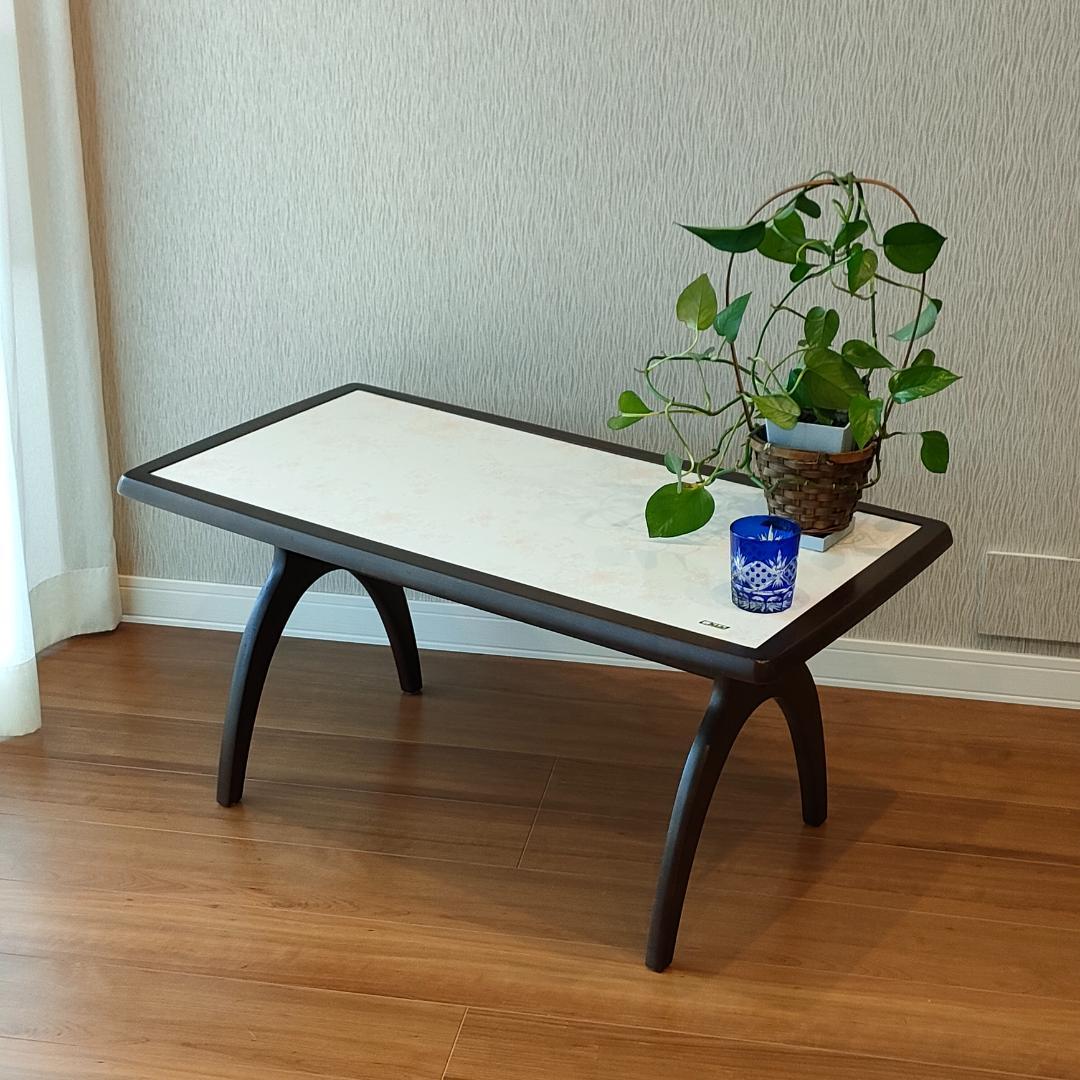 カリモク　サイドテーブル　センターテーブル　花柄　リビングテーブル