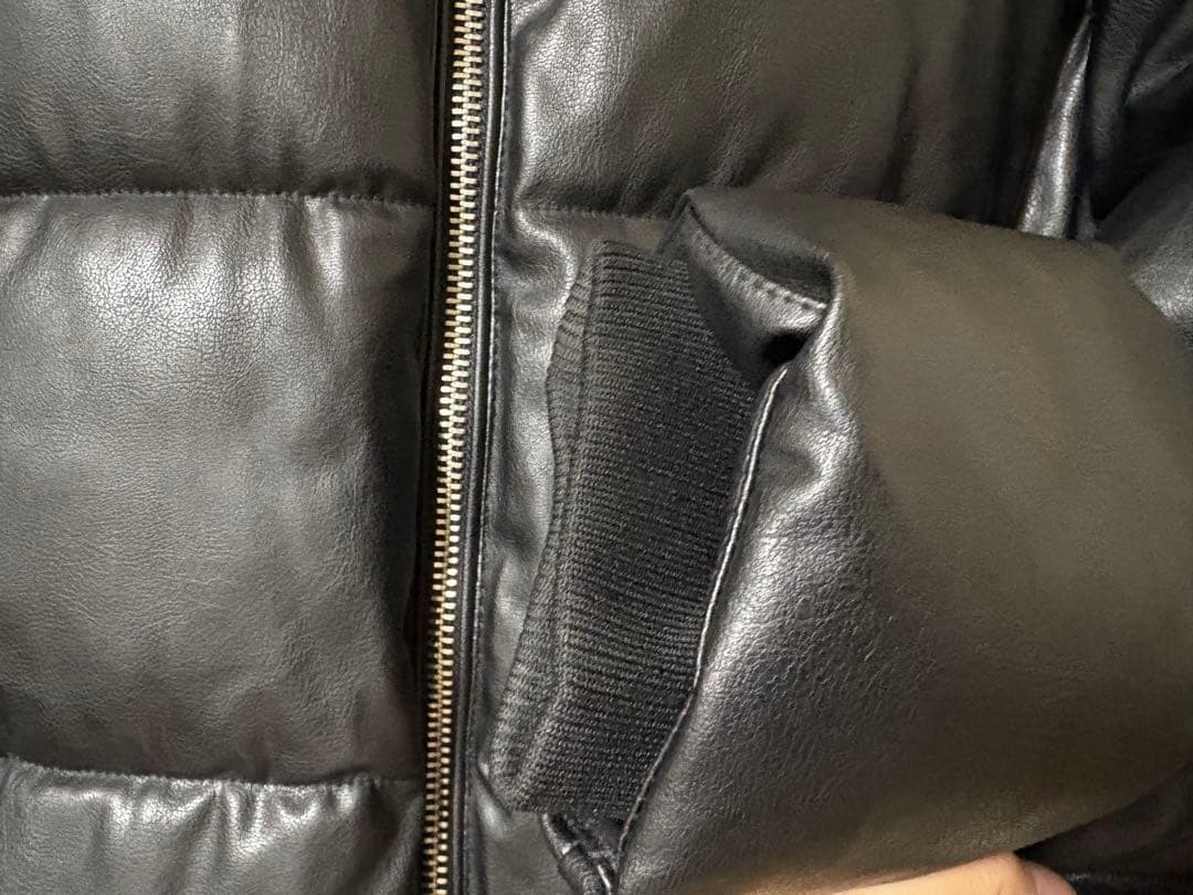 ZARA ブラック フェイクレザー　パフジャケット XL キルティングジャケット