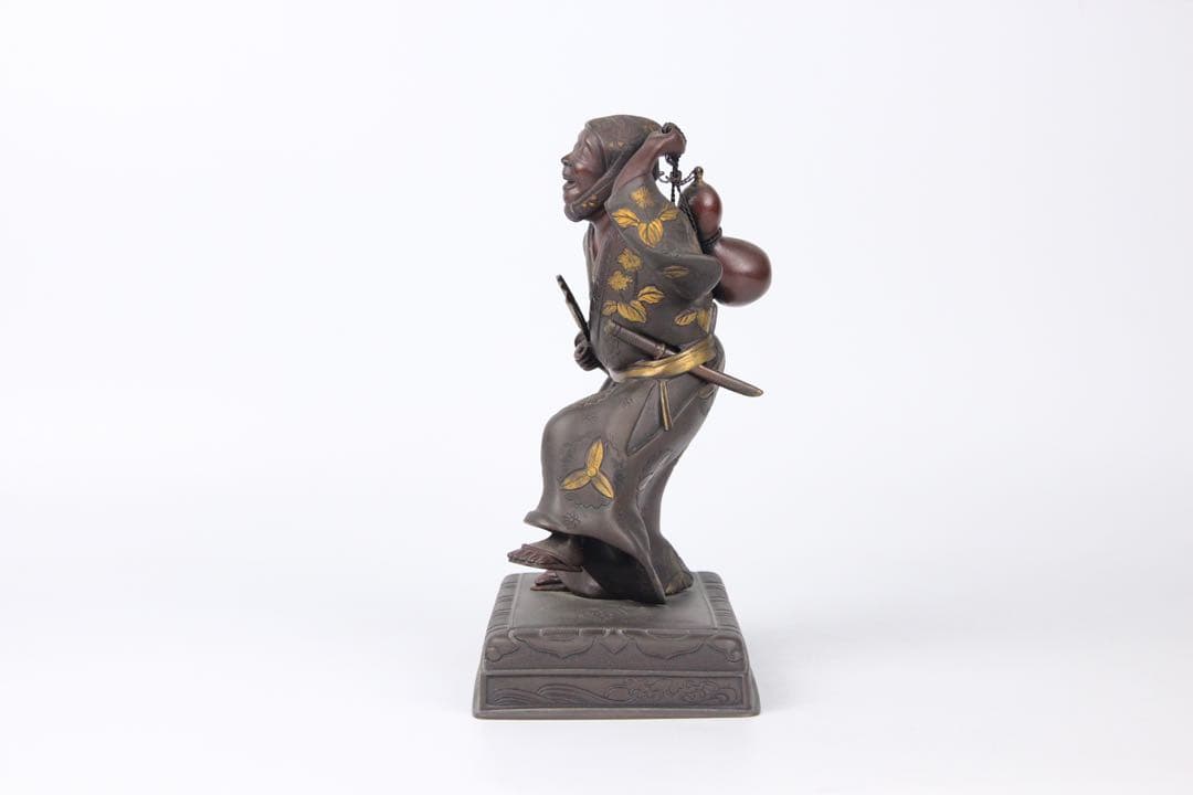 明治時代　古美術品 銅製塗金 阿波踊り 人物　サムライ　置物 EU25-2