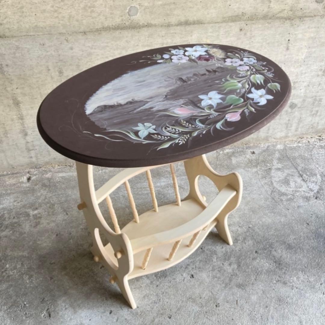 サイドテーブル マガジンラック 飾り台 花台 トールペイント 花柄 木製 レトロ