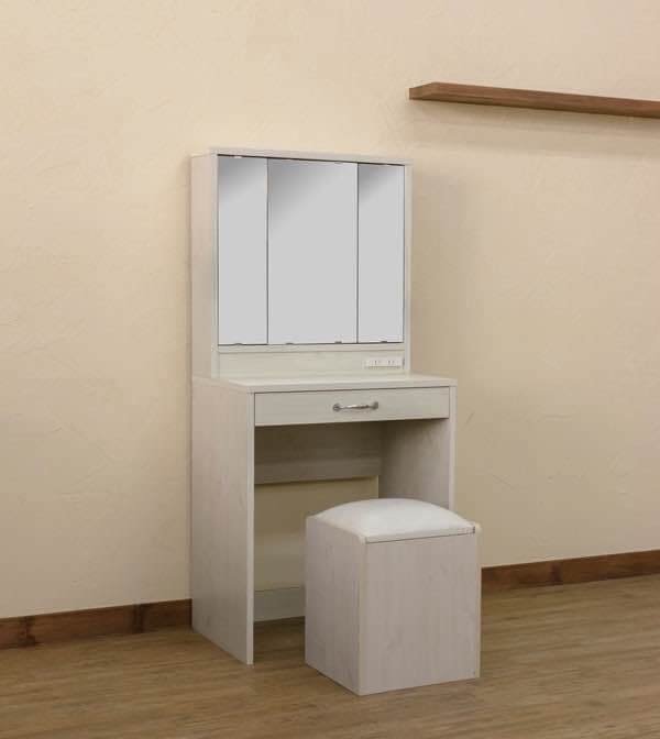 スツール付き3面鏡ドレッサー ホワイト ダークブラウン