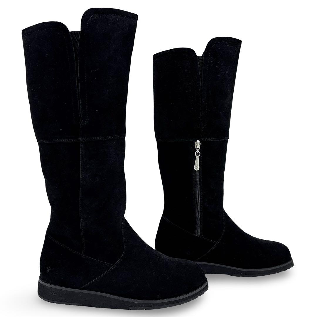 未使用新品】EMU エミュー　ロングブーツ レザー　スエード　中ボア　黒