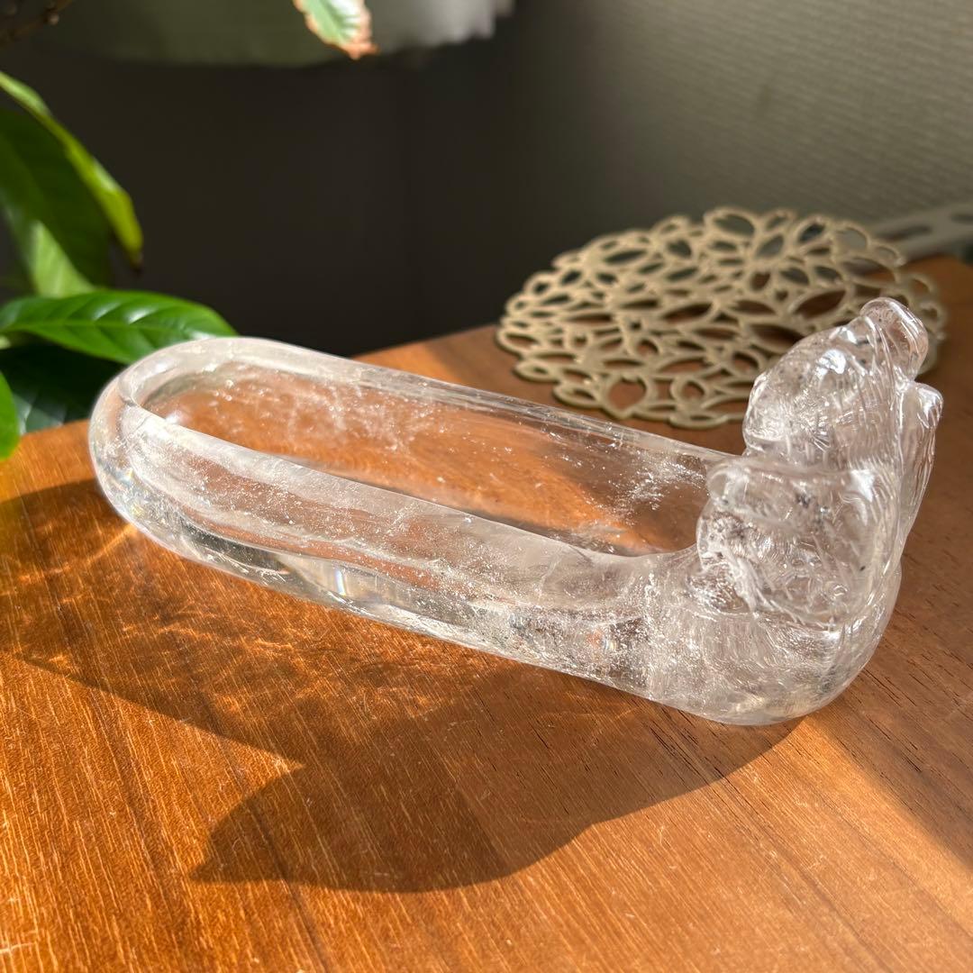 天然石 ブラジル産水晶 招き猫の小物入れ