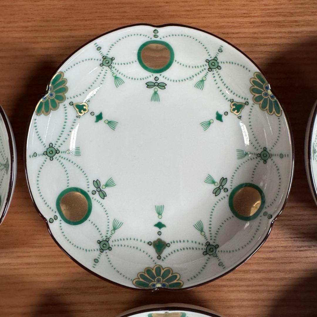 有田焼：賞美堂：其泉窯：錦瓔珞文 小皿（グリーン）6枚セット☆