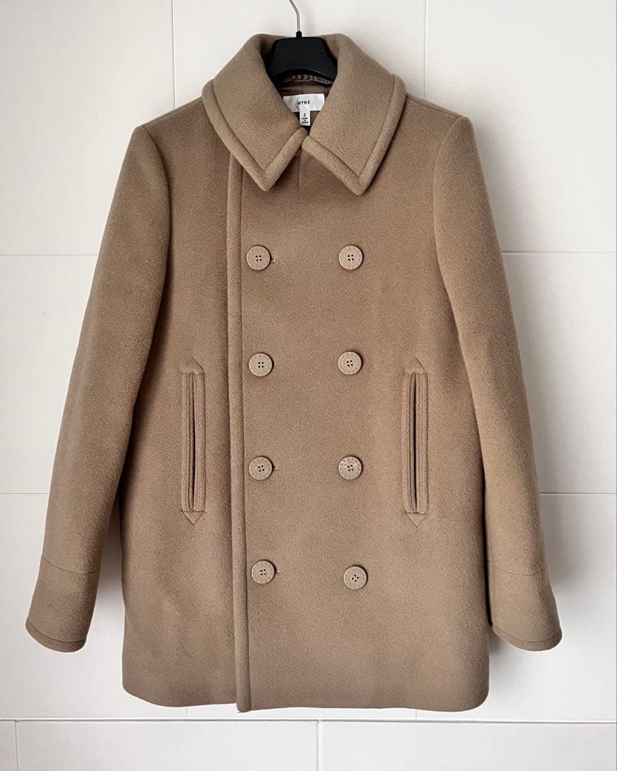 HYKE ハイク メルトンウール ピーコート ダブル アンカーボタン キャメル