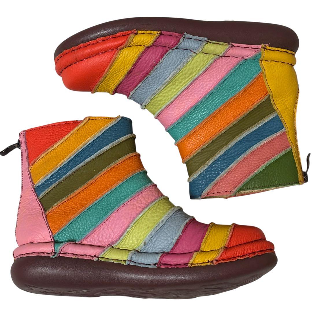 【美品】estacion エスタシオン　ショートブーツ　マルチカラー　人気　L