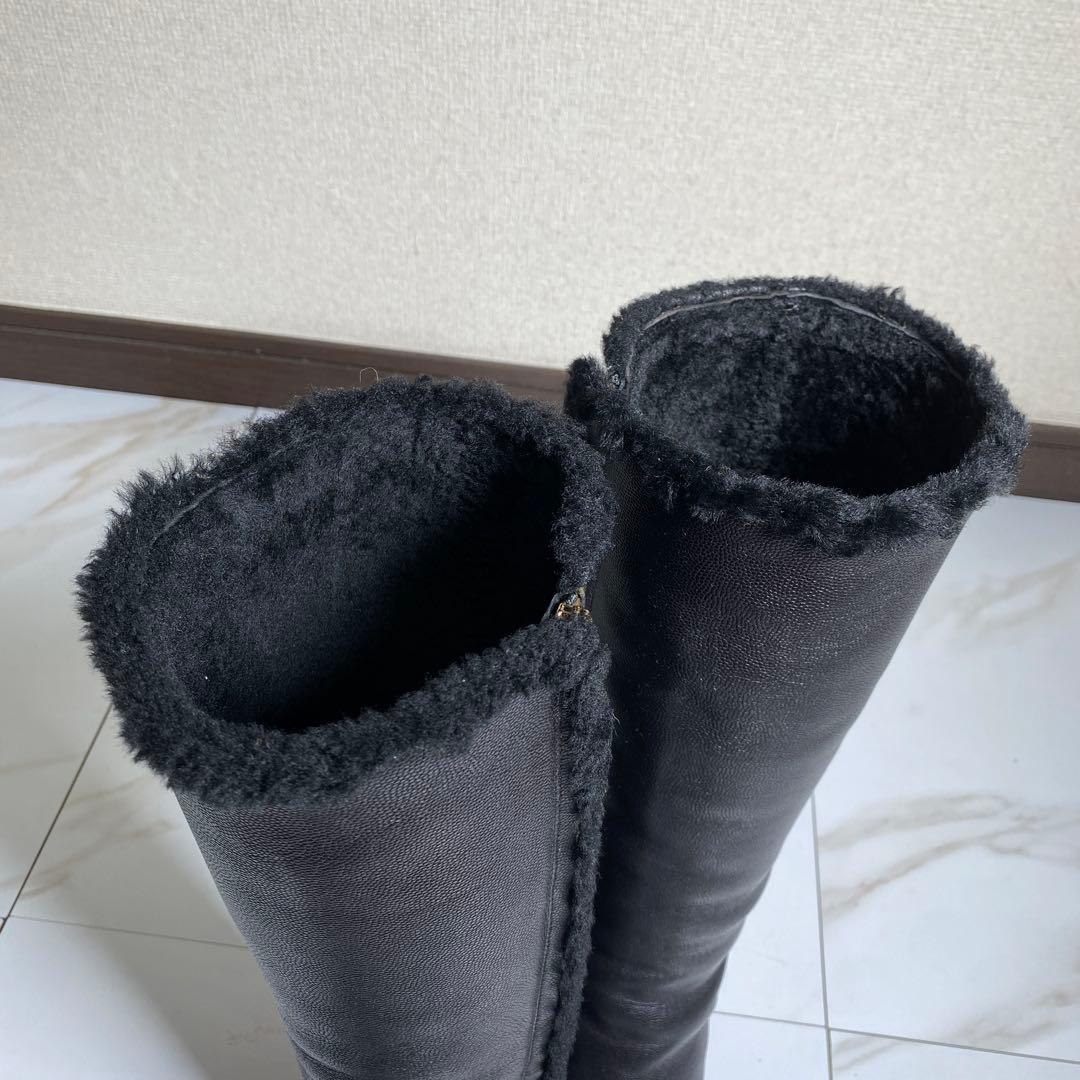 現行♡サルヴァトーレフェラガモ シボ革 ボア ムートンロングブーツ ガンチーニ