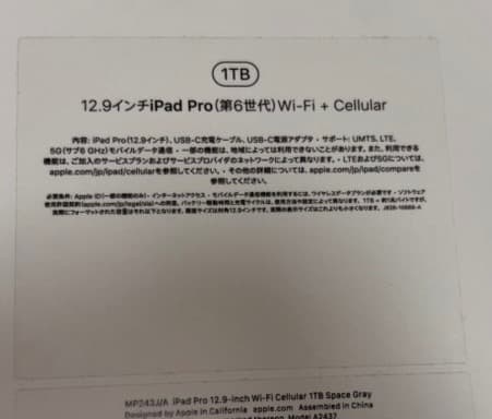 iPad Pro 12.9インチ 第6世代 1TB セルラー