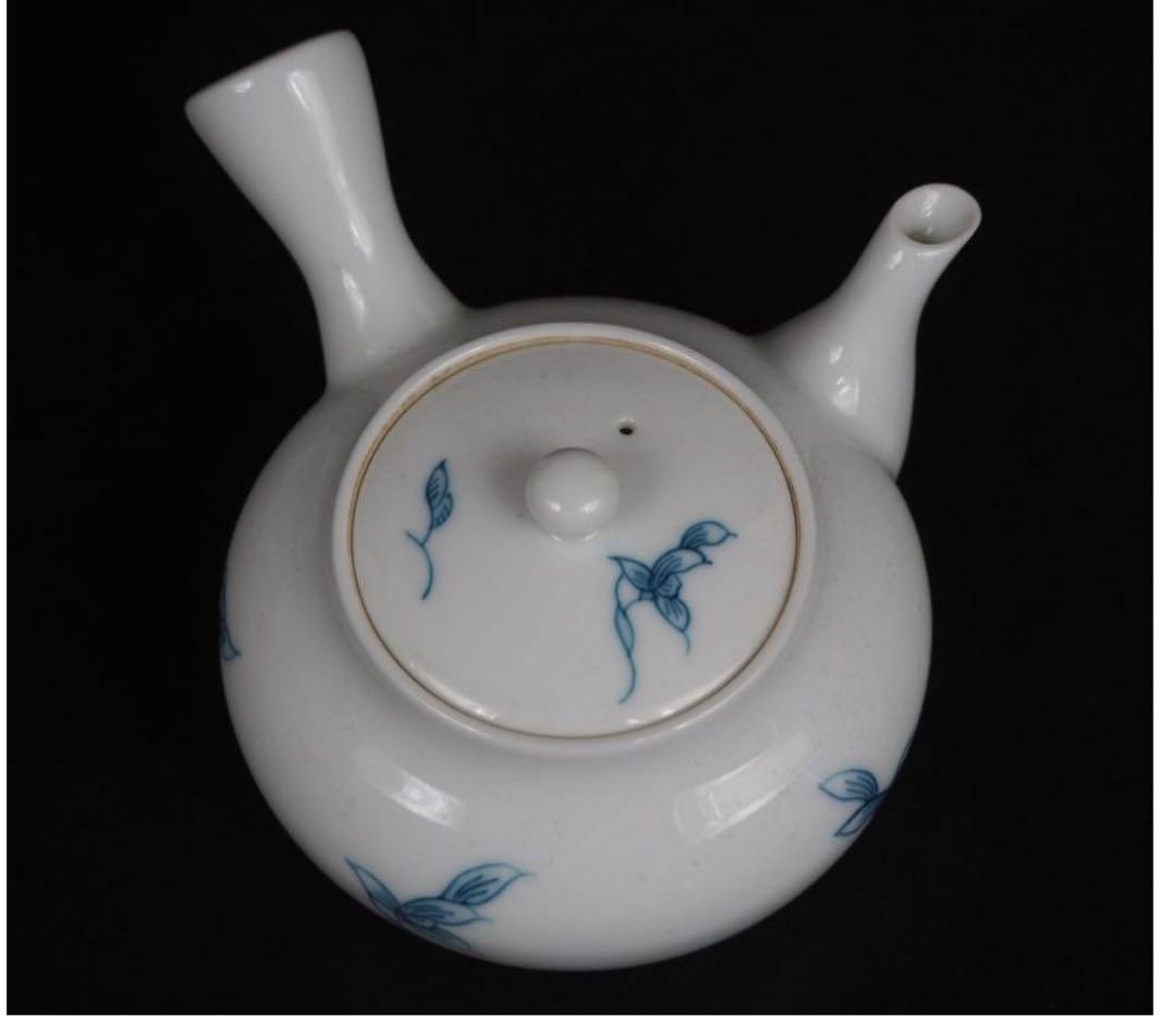 送料無料　『角萬』銘　手描き青華煎茶器11点セット　茶道具