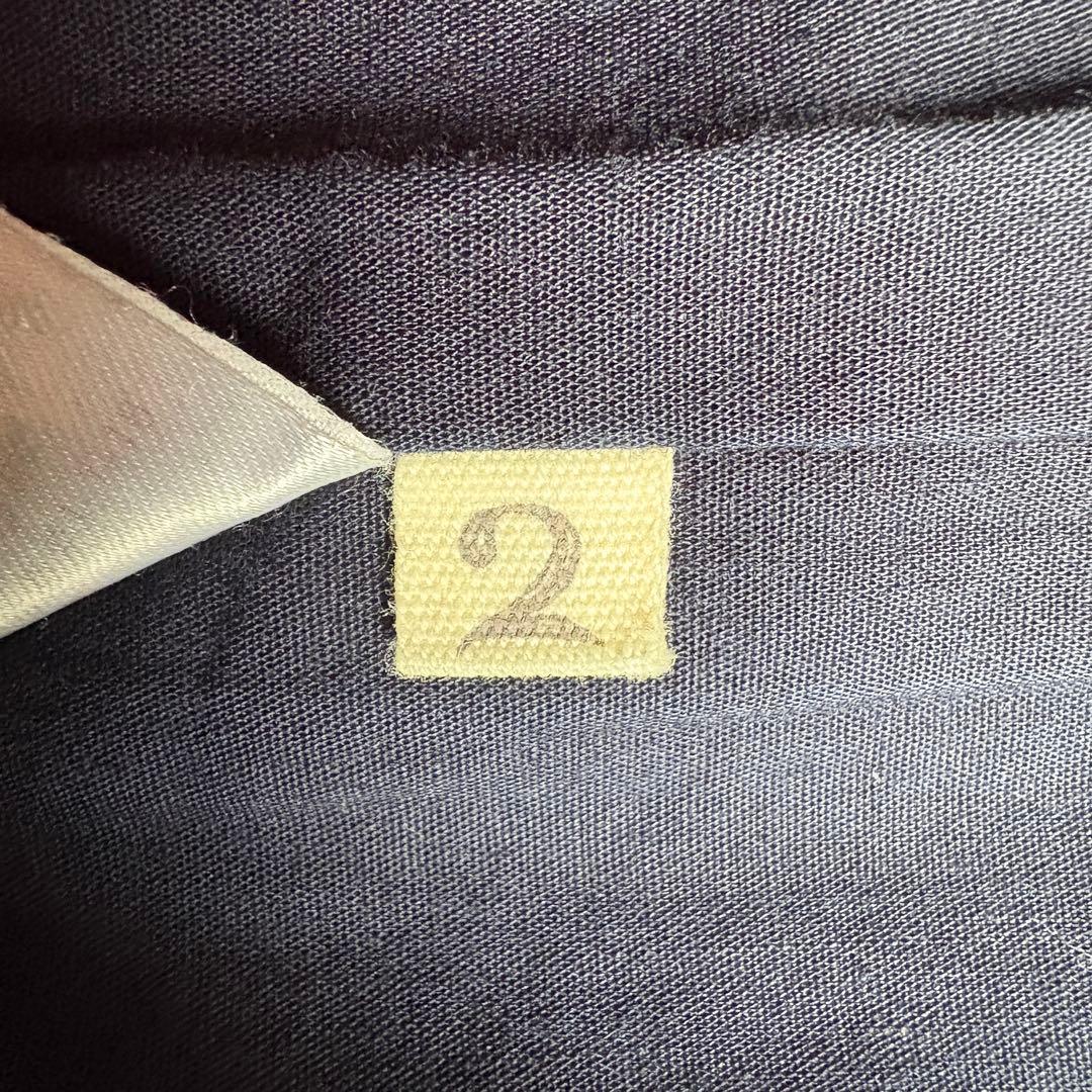 nume ダブルコート ネイビー 2 襟リブ パイピング 上品 ミドル丈