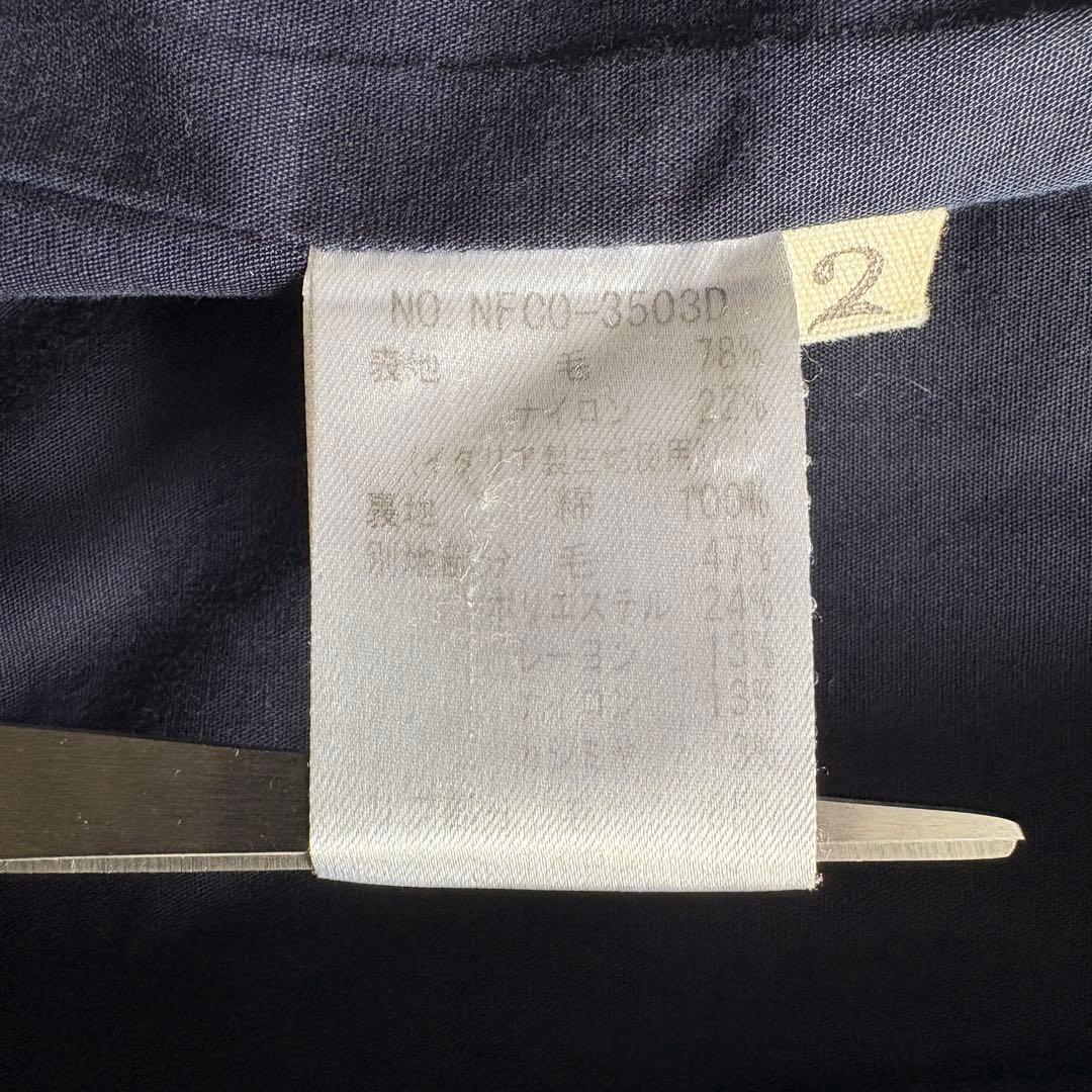 nume ダブルコート ネイビー 2 襟リブ パイピング 上品 ミドル丈