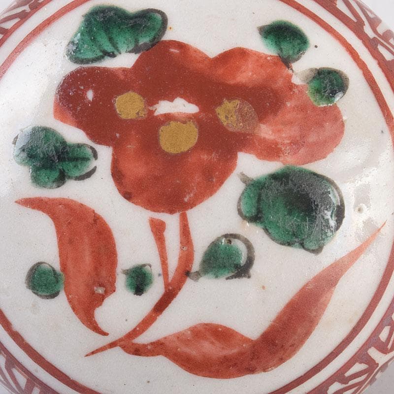 中国　呉須赤絵　花文　香合　時代箱　V　R8886