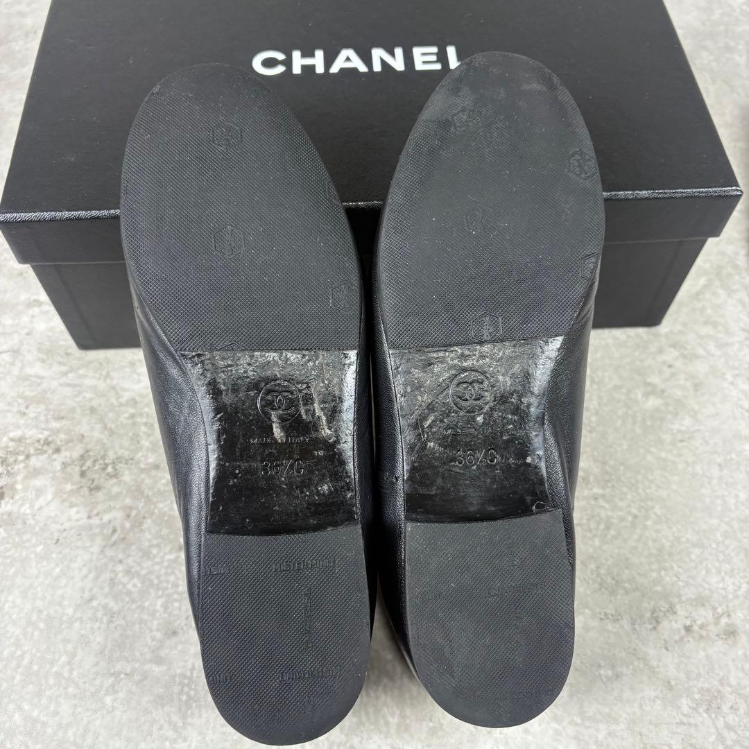 シャネル CHANEL ココマーク レザー フラットパンプス 36 1/2 黒