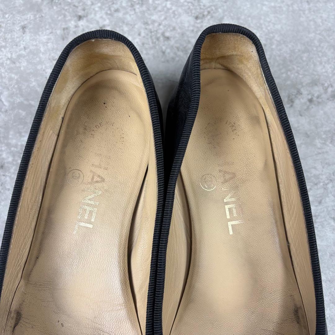 シャネル CHANEL ココマーク レザー フラットパンプス 36 1/2 黒