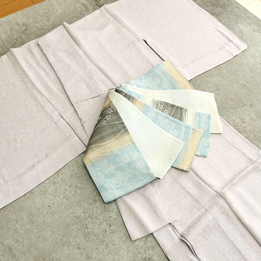 【一点物×一生モノ】正絹 紋紗の半幅帯 リバーシブル 水色 グレー 涼しげ