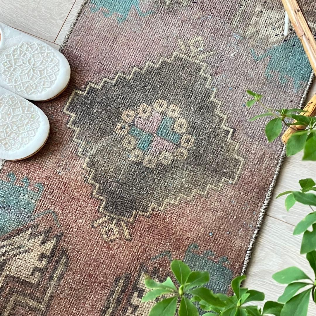アンニュイカラー41×114ベージュココア　ペパーミント　トルコヴィンテージラグ