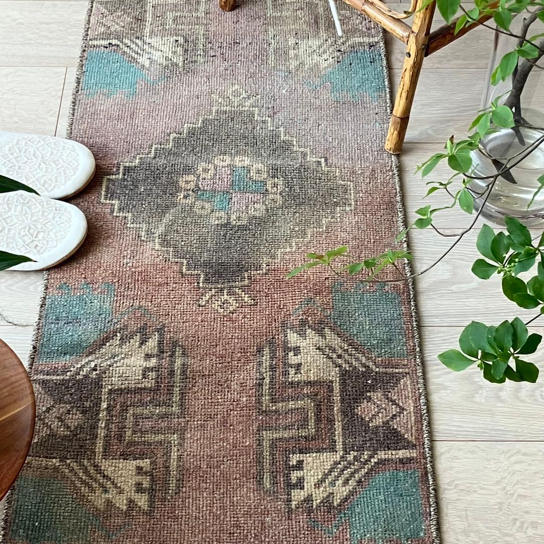 アンニュイカラー41×114ベージュココア　ペパーミント　トルコヴィンテージラグ