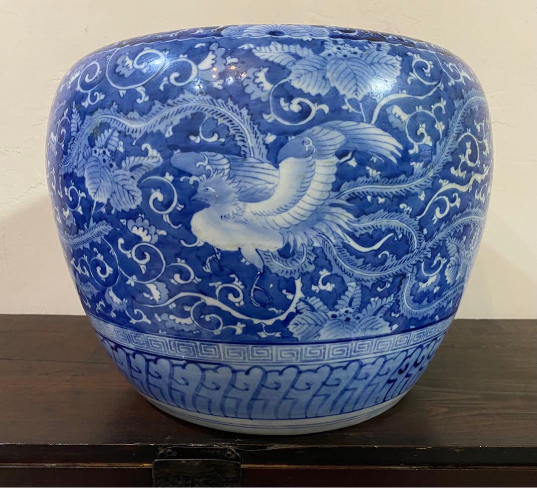 手描き火鉢　鳳凰図柄　美品