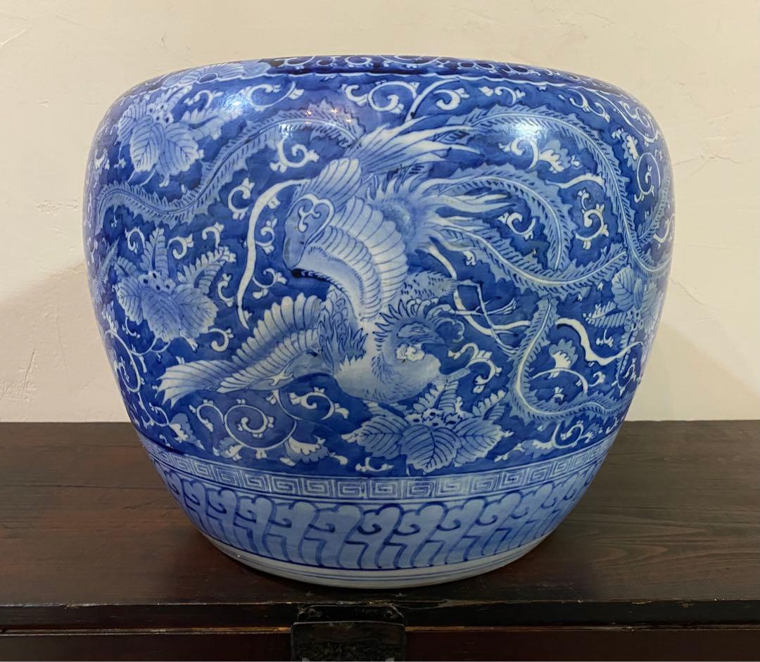 手描き火鉢　鳳凰図柄　美品