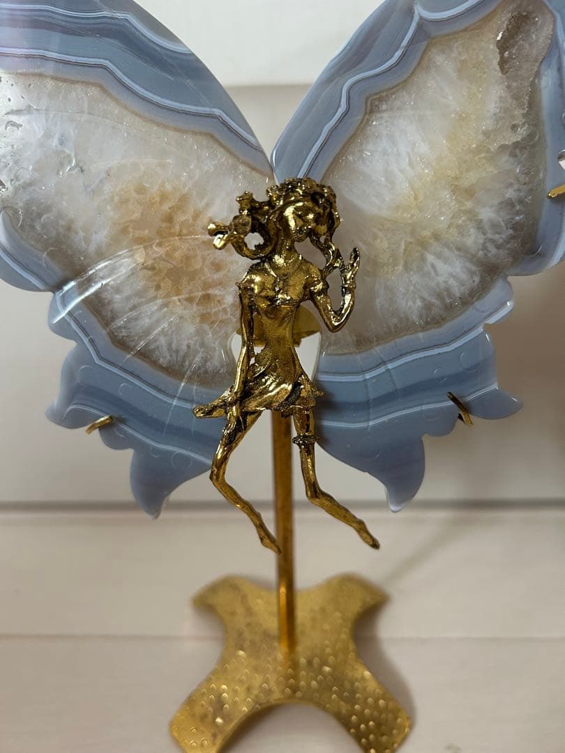 【限定1点】蝶の天然石アゲート×妖精オブジェ高級インテリア新品浄化・癒し・開運に