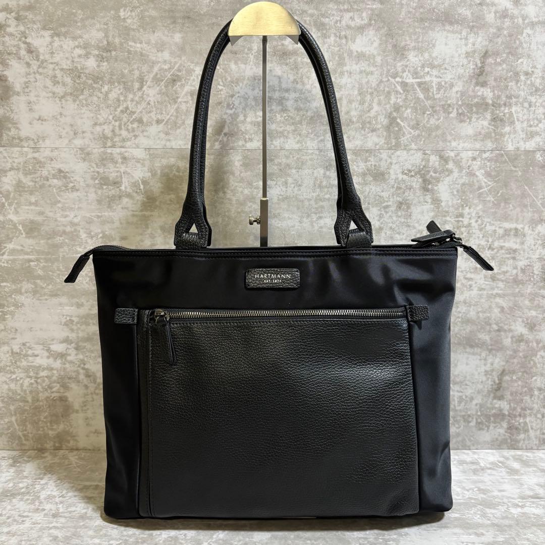 H199 極美品✨ハートマン　ビジネスバッグ　トート　ナイロン　レザー　ブラック
