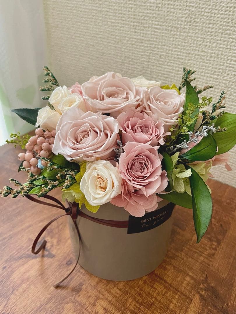 ＊*..くすみピンクのナチュラルアレンジ＊°.プリザーブドフラワー　お花の贈り物