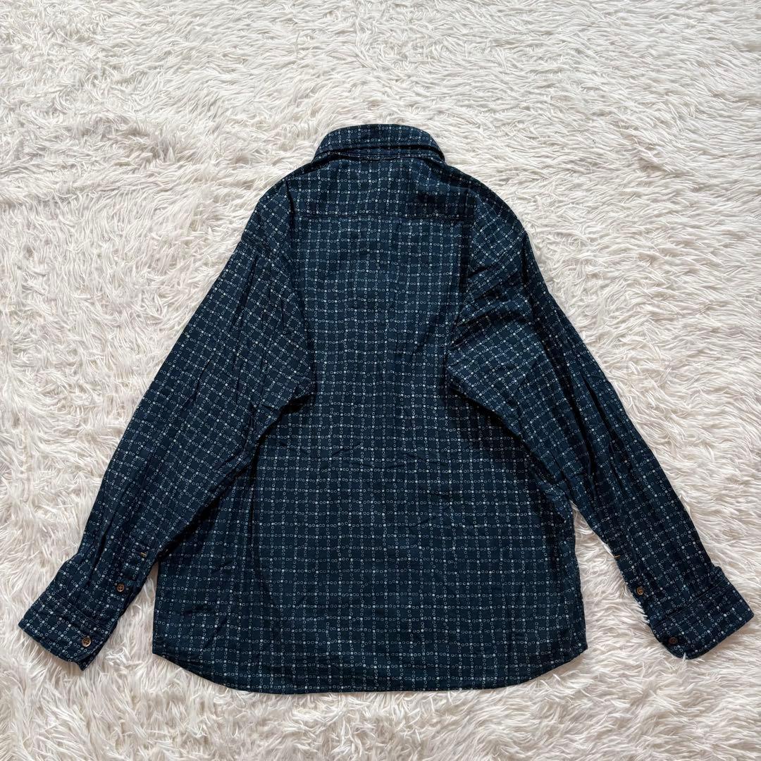 美品✨45R 格子柄　藍染め　シャツ　インディゴ　ドット　現行　45rpm