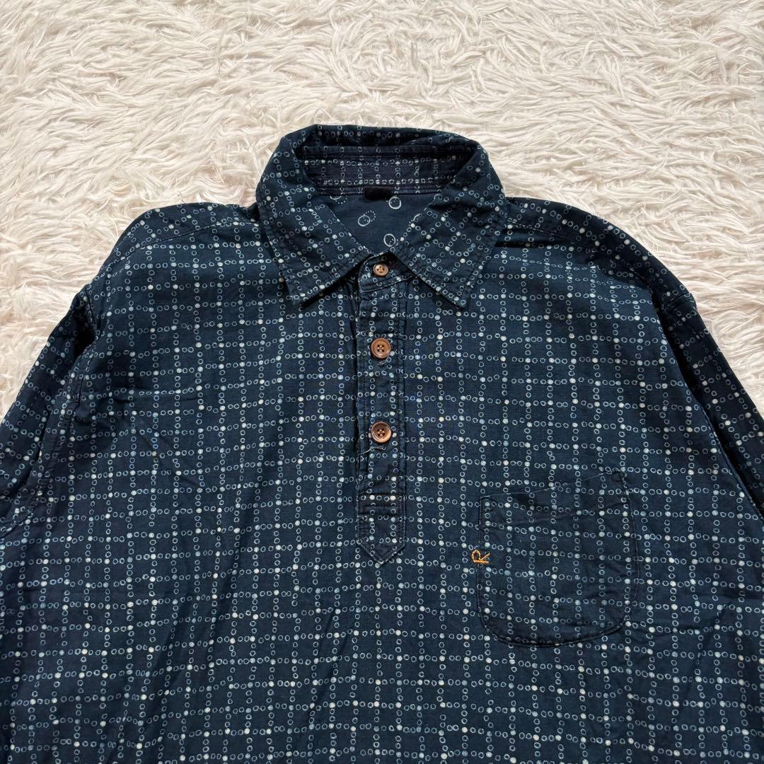 美品✨45R 格子柄　藍染め　シャツ　インディゴ　ドット　現行　45rpm