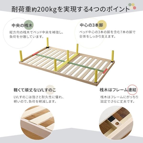 パイン材高さ2段階調整脚付きすのこベッド(セミダブル)