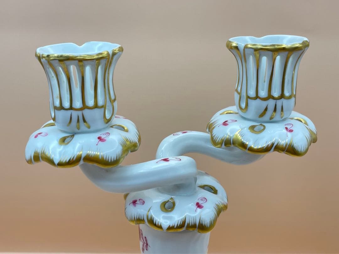 ヘレンドアポニーピンクのキャンドルホルダー