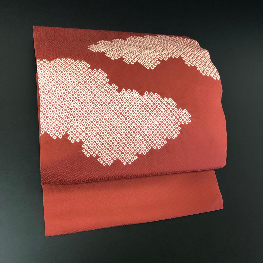 SO-762 名古屋帯 名古屋仕立て 太鼓柄 正絹 雲取り 鹿の子 カジュアル