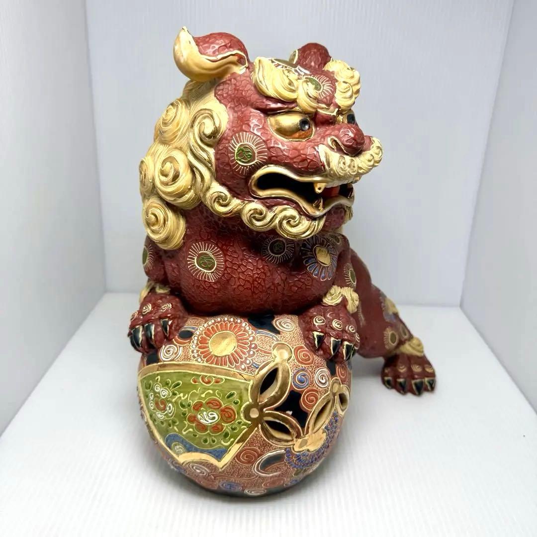 九谷焼 獅子 シーサー 玉乗り まり 金彩 骨董品 陶器製 伝統工芸 縁起物
