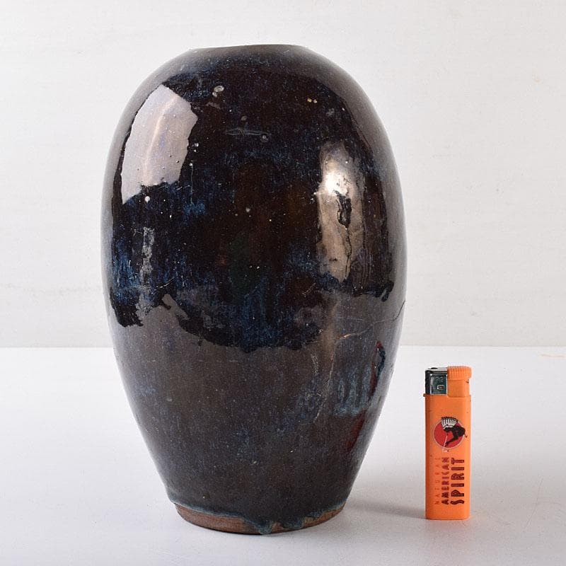 中国　海鼠釉　花瓶　壷　在銘　C　R8613