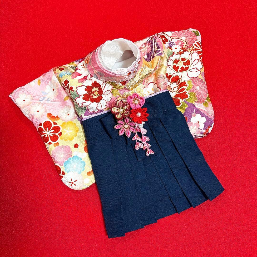 即納✨犬の袴 女の子用本格袴 S ピンク×紺 犬服 着物