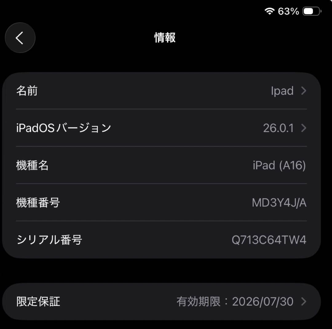 【美品】Apple iPad (A16) シルバー 128GB 本体