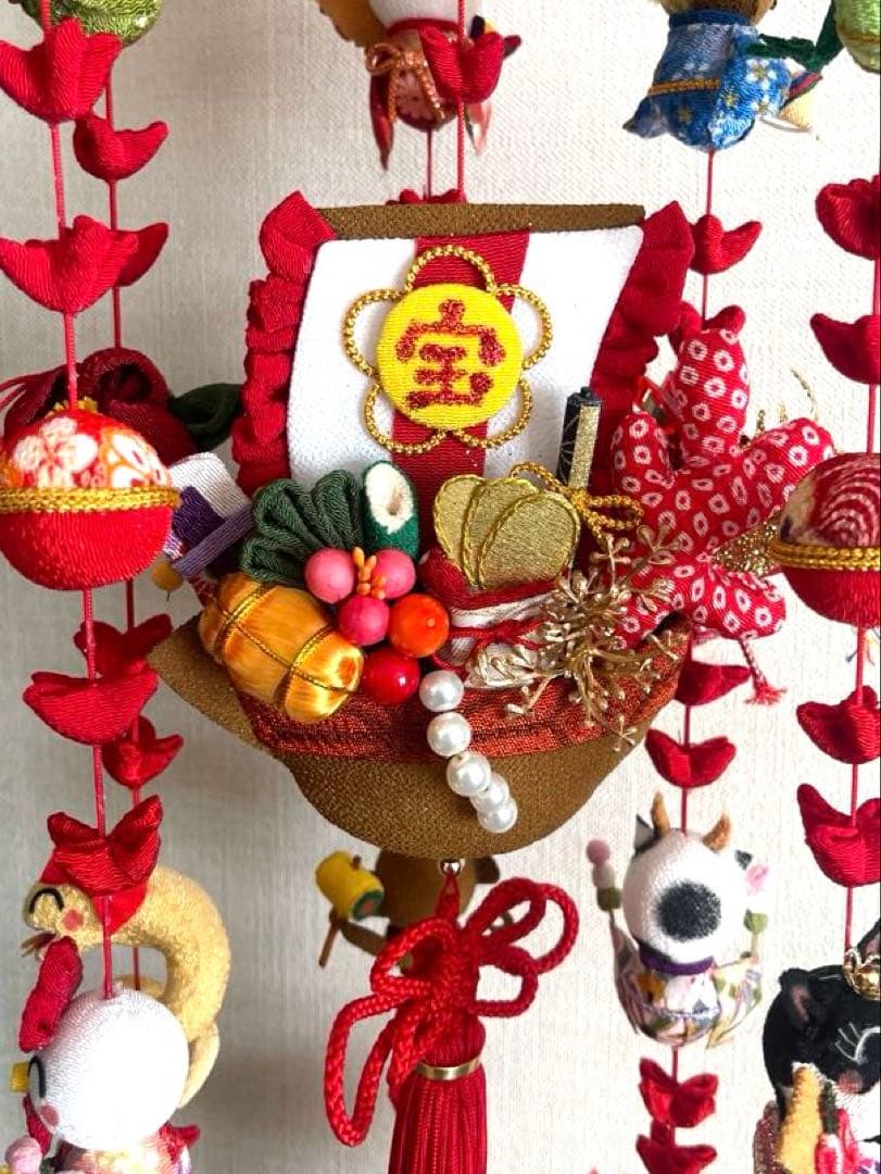 吊るし飾り (十二支) 木目込みまり(桜)